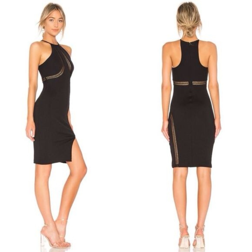 NBD by Revolve Womens Black Pacify Lattice Trim Ribbed Bodycon Dress NWT Large